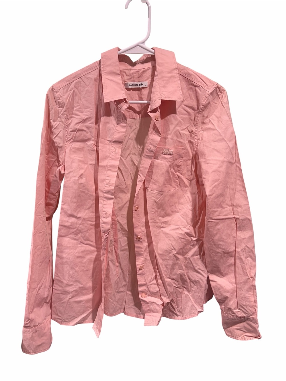 Lacoste Pink Button-Up Shirt with Embroidered Crocodile